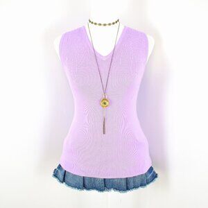 VTG 90s Y2K Gizel Lavender Purple Knit V-Neck Beaded Sweater Tank Top Size S/M